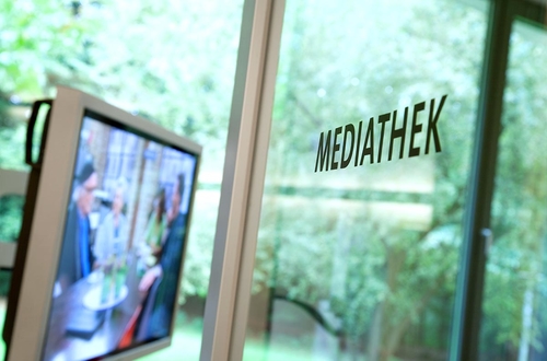 Mediathek mit TV-Großbildschirm