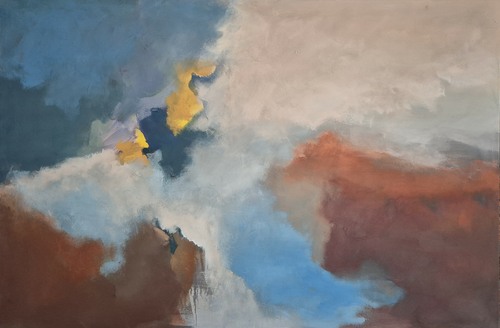 Sinilha Lastivka: »Zündpunkt«, 2025, 80 x 120 cm, Acryl auf Leinwand, Foto: Katholische Akademie Schwerte