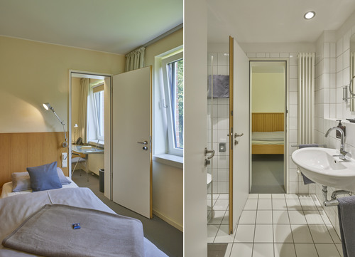 Zwei-Bett-Zimmer (2 Einzelzimmer mit Verbindungstür und gemeinsamem  Bad)